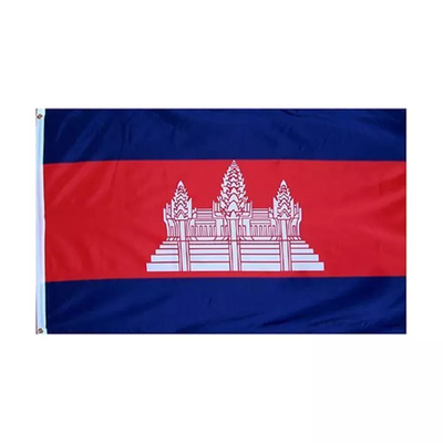 पॉलिएस्टर कस्टम 3 X 5 फ्लैग डिजिटल प्रिंटिंग / स्क्रीन प्रिंटिंग कॉम्बोडिया नेशनल फ्लैग