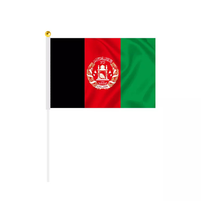 सफेद पोल निजीकृत हाथ में पकड़े गए झंडे 100D पॉलिएस्टर अफगानिस्तान अंतर्राष्ट्रीय ध्वज
